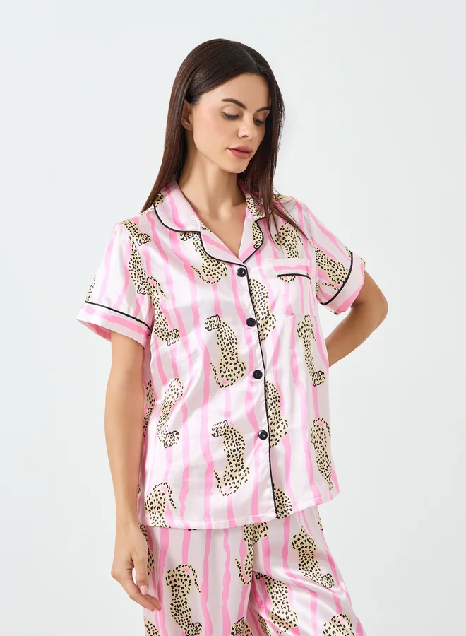 تايك تو طقم بيجاما وقميص بأكمام قصيرة وطبعة جرافيك